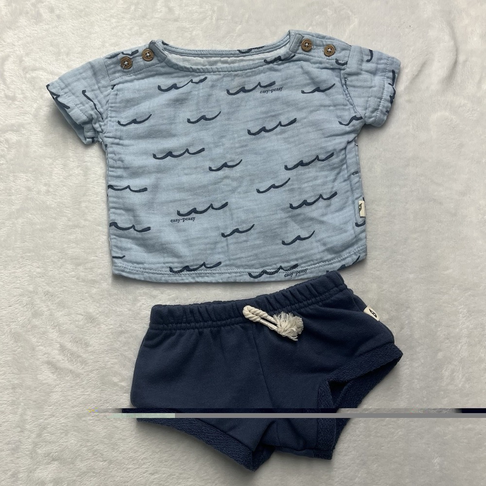 Easy Peasy Unisex Baby Outfit 0-3m Waves Coastal Beachy Summer